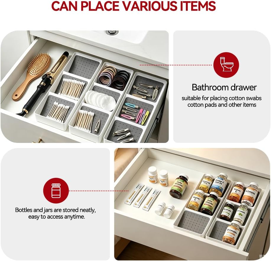 Spice Drawer Organizer,Silicone Seasoning Jar Drawer Insert,Spice Rack Organization for Drawer,Spice jar holder for drawer,Kitchen Spice Rack Tray for Cabinet Countertop Makeup Storage