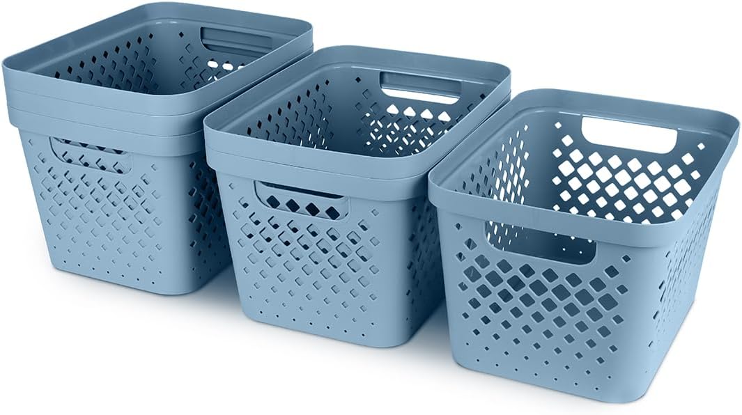 Glad Plastic Baskets for Organizing, Set of 6 | Pantry Storage for Under Counter, Linen Closet, and Bathroom | Nesting Shelf Bins with Handles, 1 Gallon, Grey