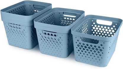 Glad Plastic Baskets for Organizing, Set of 6 | Pantry Storage for Under Counter, Linen Closet, and Bathroom | Nesting Shelf Bins with Handles, 1 Gallon, Grey