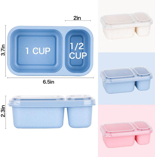 DOSEWART 2-Compartment Reusable Snack Containers with Lids, Wheat Straw Reusable Snack Packs for Food Storage Meal Prep On-the-Go Snacking(3Pack)