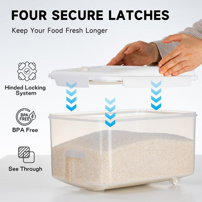 LivLab Mker Rice Storage Container -10Lbs/1.3Gal/6KG Rice Container Airtight Grain Dispenser Kitchen Pantry Organizer with Measuring Cup, BPA-Free, Clear Design for Dry Food