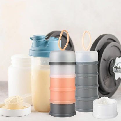 Ysglory 3 Packs Protein Powder Storage Container 4 Stackable Formula Dispenser Portable Protein Powder Travel Container Milk Powder Container to Go for Workout, Fitness, Travel (Gray,White,Blue)