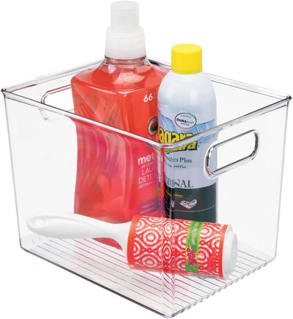 mDesign Plastic Modern Kitchen, Pantry Food Storage Container Bin w/ Handles - Cabinet, Fridge/Freezer, Countertop Organizer - Snacks/Drink/Appliances; Ligne Collection, Clear, 10x5x8 (Pack of 2)