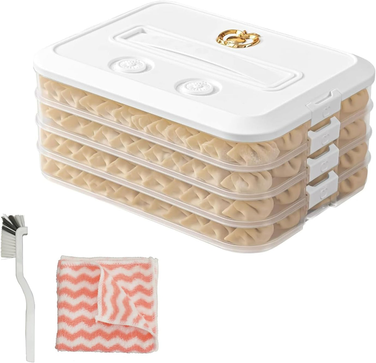 4-layer Food Storage Containers With Lids Airtight Cleaning brushes and cloths, Snacklebox Carrier to Keep Fresh, Plastic Storage Containers for Cupcake Cookie Pizza Dumpling Pie Sugar