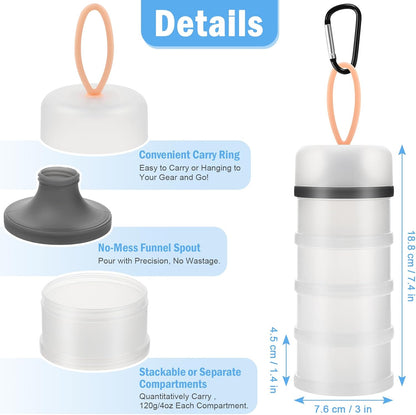 Accmor Protein Powder Container to Go with Funnels Stand, 4 Compartments Stackable Protein Powder Dispenser for Workout, Fitness, Travel