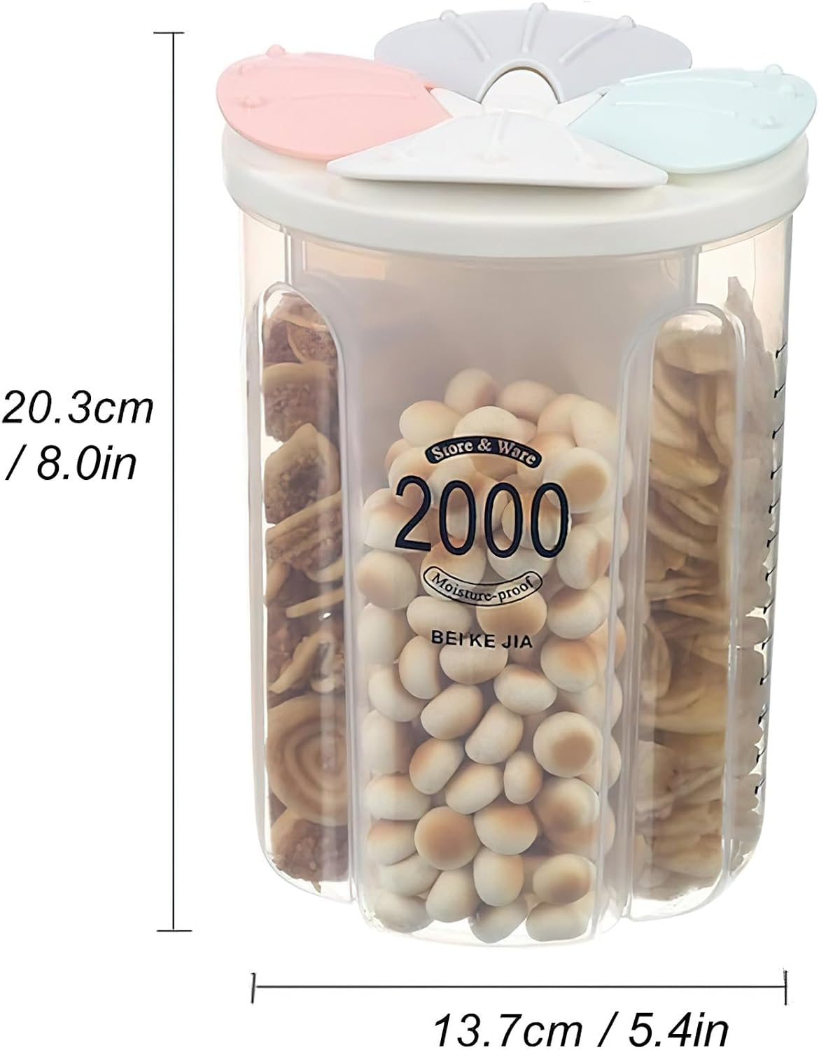 Airtight Kitchen Food Storage Container, Leak-Proof BPA Free Plastic Plastic Dry Cereal Dispensers Containers with Durable Lids for Flour, Sugar, Rice (1500ml-3 Grid)