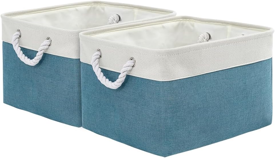 Fabric Storage Bins 12x8x5 inch [6-Pack] with Rope Handles - Decorative Baskets for Organizing