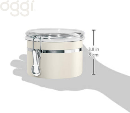 Oggi Stainless Steel Kitchen Canister 152 fl oz - Airtight Clamp Lid, Clear See-Thru Top - Ideal for Kitchen Storage, Food Storage, Pantry Storage. Jumbo Size 8" x 8".