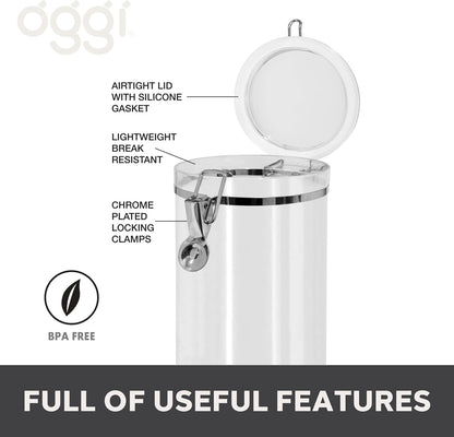 Oggi Clear Canister with Clamp Lid, 28 oz - Large Airtight Food Storage Container, for Kitchen & Pantry Storage of Bulk, Dry Foods Including Pasta, Flour, Sugar, Coffee, Rice, Tea, Spices & Herbs