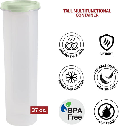 Tall Clear Spaghetti Pasta Container Storage With Lid.Multi-Purpose Kitchen Pantry Organization And Food Storage For Noodles Beans Straws - Airtight Leakproof Spaghetti Keeper BPA Free 37 oz.