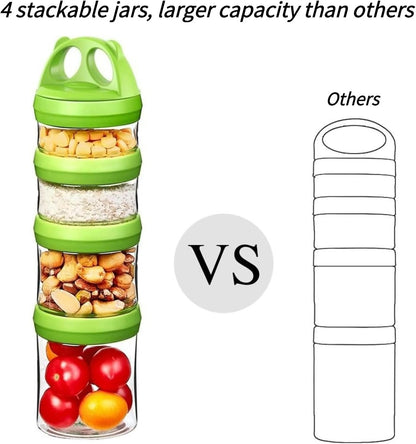 SELEWARE Portable Stackable Food Storage Containers for Snacks Formula Powder and Drinks Twist Lock System Airtight Leak-proof BPA and Phthalate Free 4 Piece Jars 31oz Blue