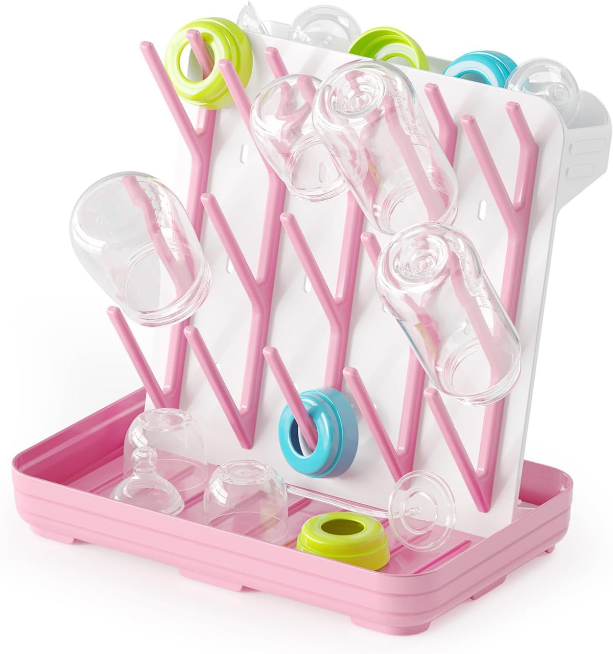 SpaceAid Baby Bottle Drying Rack with 20 Hooks, Space Saving Kitchen Bottles Rack Dryer, Vertical Baby Bottle Holder Organizer for Countertop Storage Accessories (White and Gray)