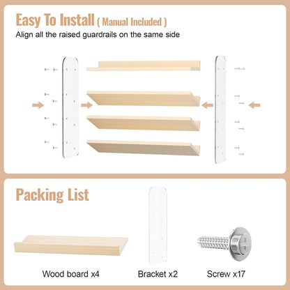 MUDEELA 4 Tier Spice Rack Organizer for Cabinet,Wooden Vertical Spice Shelf, Seasoning Organizer for Countertop, Kitchen, Pantry, Freestanding, 13.4" W × 11.2" H (No Jars Included), White