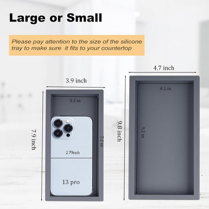 Small Silicone Bathroom Vanity Tray Rectangle Soap and Sponge Holder Kitchen Sink Organizer for Scrubber, Lotion Bottles, Perfume, Jewelry, Candle, Key Trinket Ring, Black