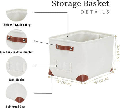 DECOMOMO Storage Bins, Large Fabric Storage Baskets for Shelves, Decorative Linen Closet Organizer, 15 x 11 x 9.5 inches (Beige & White, 3 Pack)