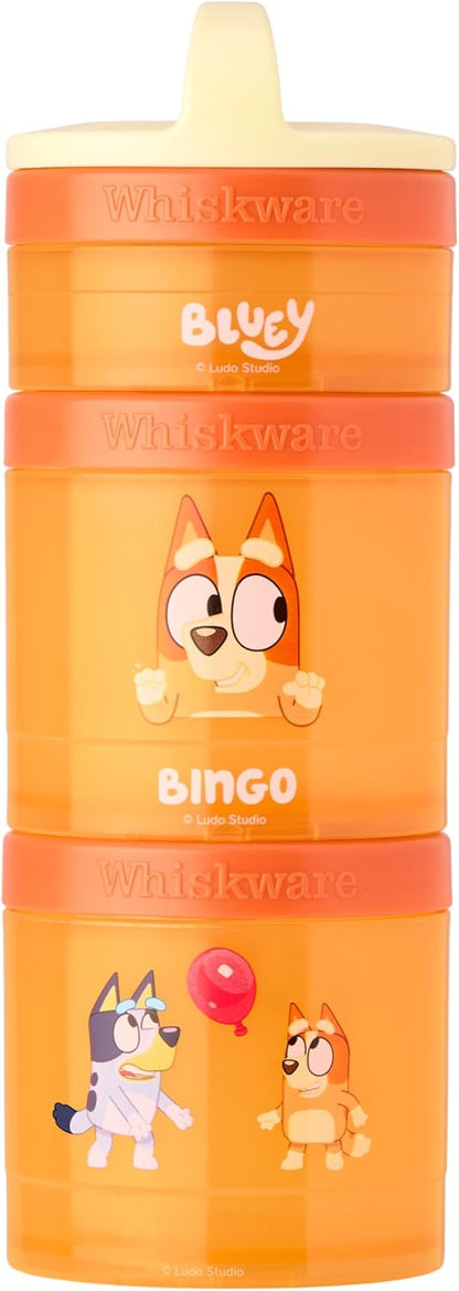 Whiskware Bluey Stackable Snack Containers for Babies, Toddlers, and Kids, 3 Stackable Snack Cups for School and Travel, Cupholder Friendly, Bluey and Bingo! Let’s Do This!