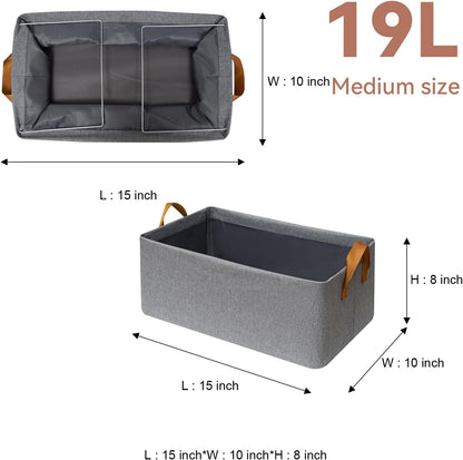 SNWDN Closet Cloth Storage Bins for Shelves, Medium Storage Baskets for Shelves, Fabric Bins for Closet organization with Handles（ Gray 15''L x 10''W x 8''H）