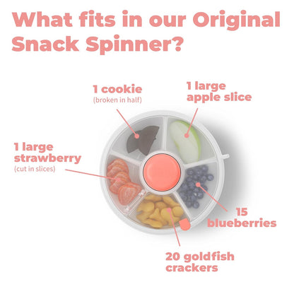 GoBe Kids Small Snack Spinner Slide Bundle with Hand Strap and Sticker Sheet - Reusable Snack Container with 5 Compartment Dispenser and Lid | BPA/PVC Free | Dishwasher Safe | No Spill - Coral Pink