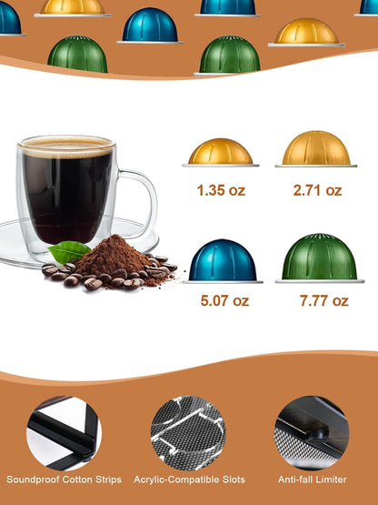 Sedegn Coffee Pod Holder Counter Coffee Vertuo Capsules Storage Organizer with Sliding Drawer Compatible For 35 K-Cup Pods No Assembly Needed Rustic Brown