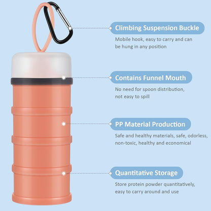 Baderke 2 Pcs Protein Powder Container with Funnels Stand, 4 Stackable Leakproof Protein Powder Dispenser, Portable Keychain Powder Container for Workout, Fitness, Travel(Gray, White)