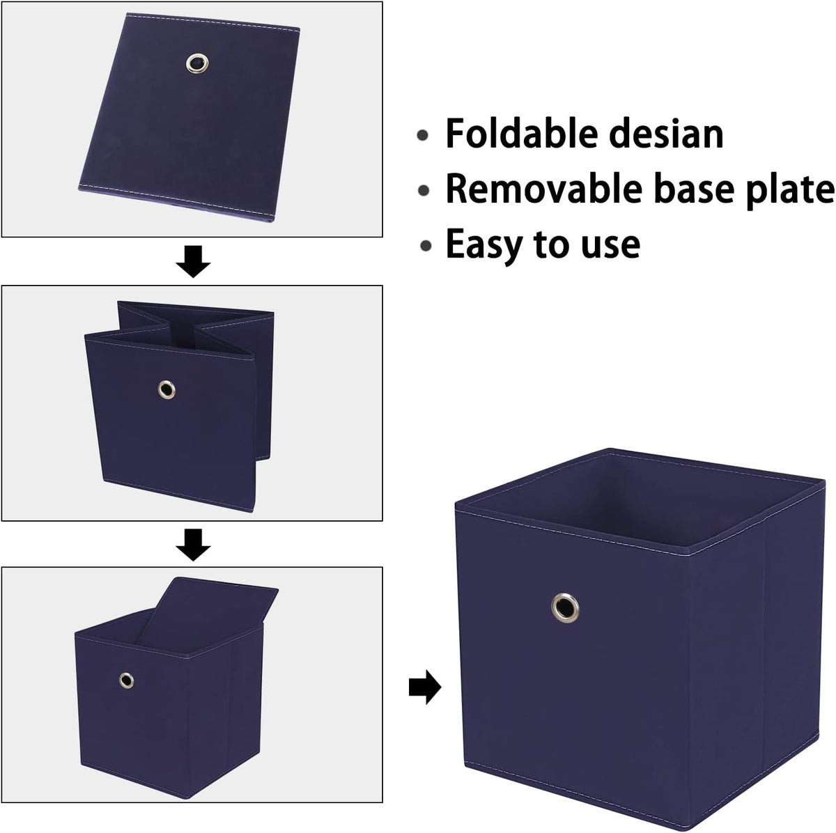 Black Foldable Storage Cubes Bins ,11 Inch Cloth Storage Cube Fabric Storage Box Cubes Organizer Baskets with Handles for Home Organizer Set of 3 (Black)