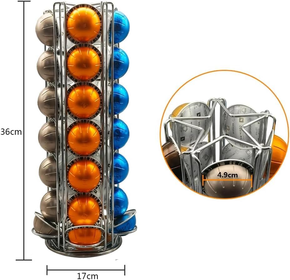 Miuly Coffee Capsule Holder For Nespresso Vertuoline, Coffee Capsule Stands Rotating Pod Rack holds 28 Nespresso Vertuo Pods, Black