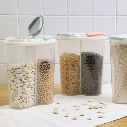 Airtight Kitchen Food Storage Container, Leak-Proof BPA Free Plastic Plastic Dry Cereal Dispensers Containers with Durable Lids for Flour, Sugar, Rice (1500ml-3 Grid)