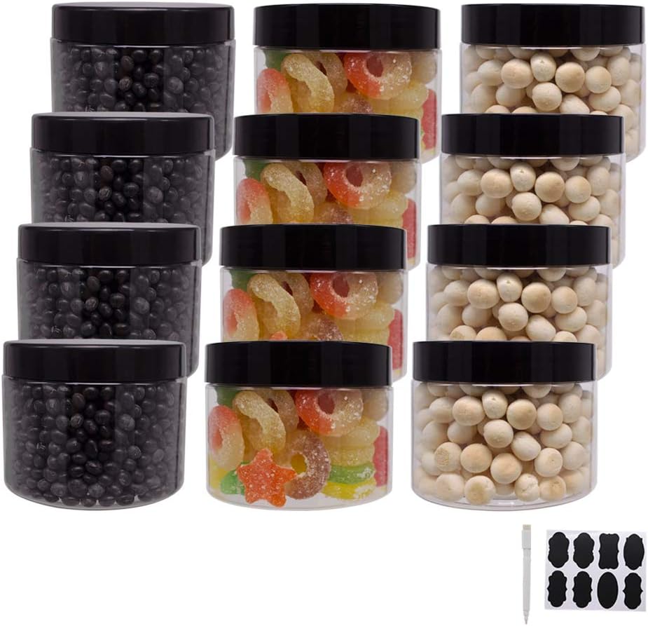 zmybcpack 16 oz Plastic Jars with Lids, Extra Labels, 1 Pen, Clear PET Seal Jar for Food Storage,Wide Opening Storage jar For Dry Food, Peanut, Powder, Kitchen & Craft Storage