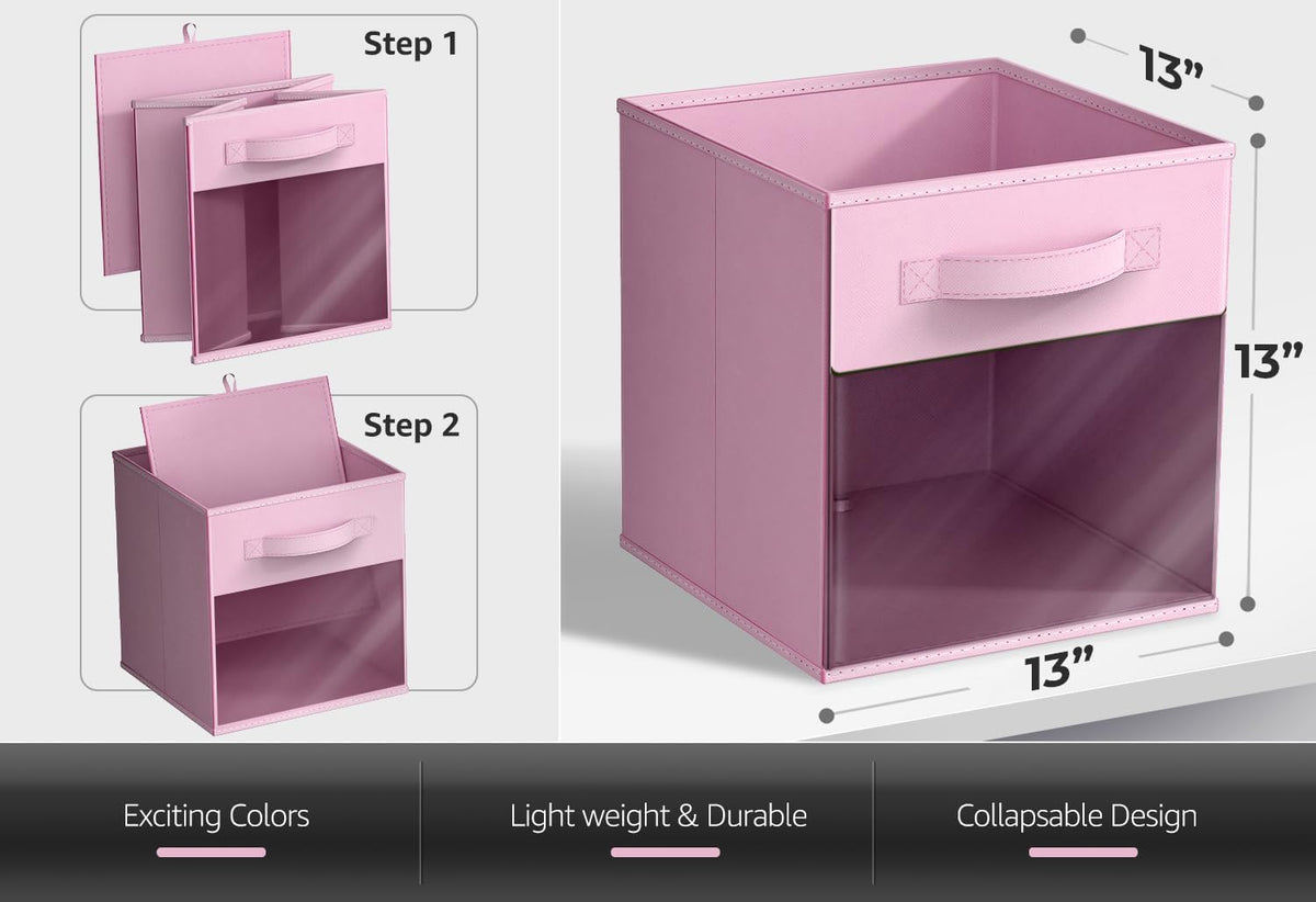 Sorbus Fabric Storage Cubes - 6 Foldable Storage Bins for Organizing Pantry, Cubbies, Toy Box - Clothes Storage & Closet Organizer - 13 Inch Collapsible Cube Baskets for Shelves with Handle