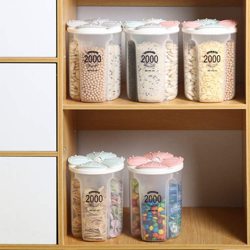 Airtight Kitchen Food Storage Container, Leak-Proof BPA Free Plastic Plastic Dry Cereal Dispensers Containers with Durable Lids for Flour, Sugar, Rice (1500ml-3 Grid)