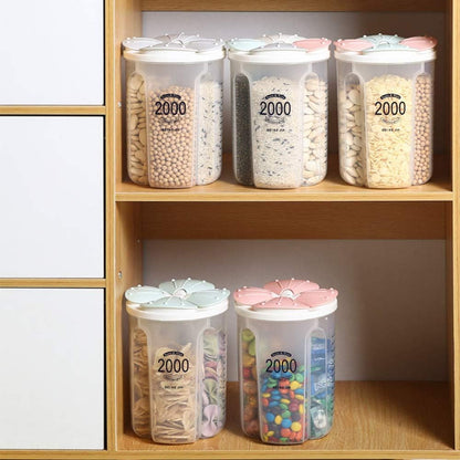 Airtight Kitchen Food Storage Container, Leak-Proof BPA Free Plastic Plastic Dry Cereal Dispensers Containers with Durable Lids for Flour, Sugar, Rice (1500ml-3 Grid)