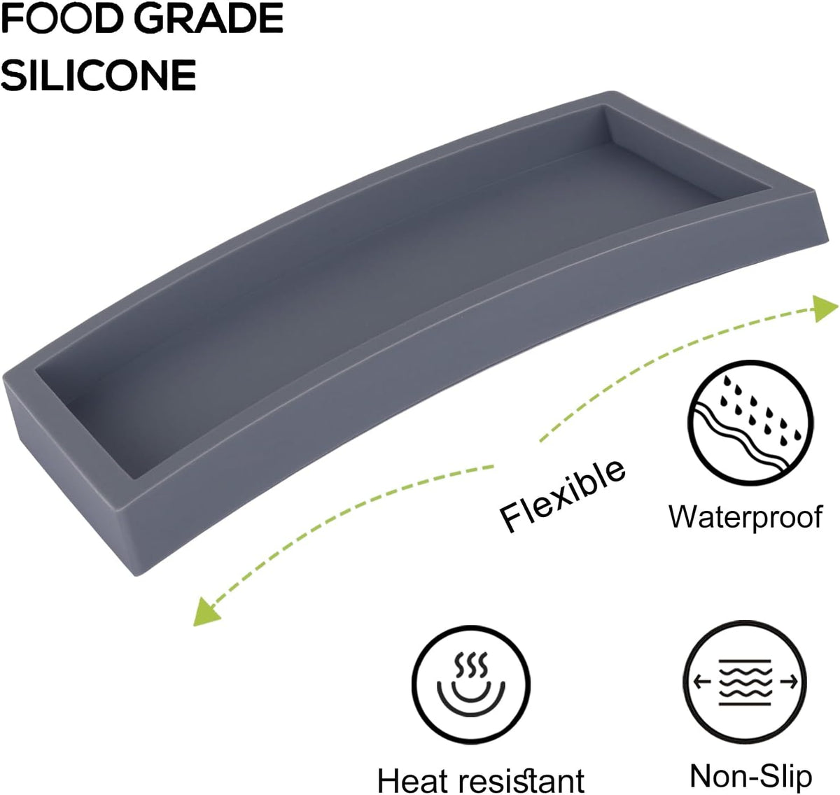 Small Silicone Bathroom Vanity Tray Rectangle Soap and Sponge Holder Kitchen Sink Organizer for Scrubber, Lotion Bottles, Perfume, Jewelry, Candle, Key Trinket Ring, Black