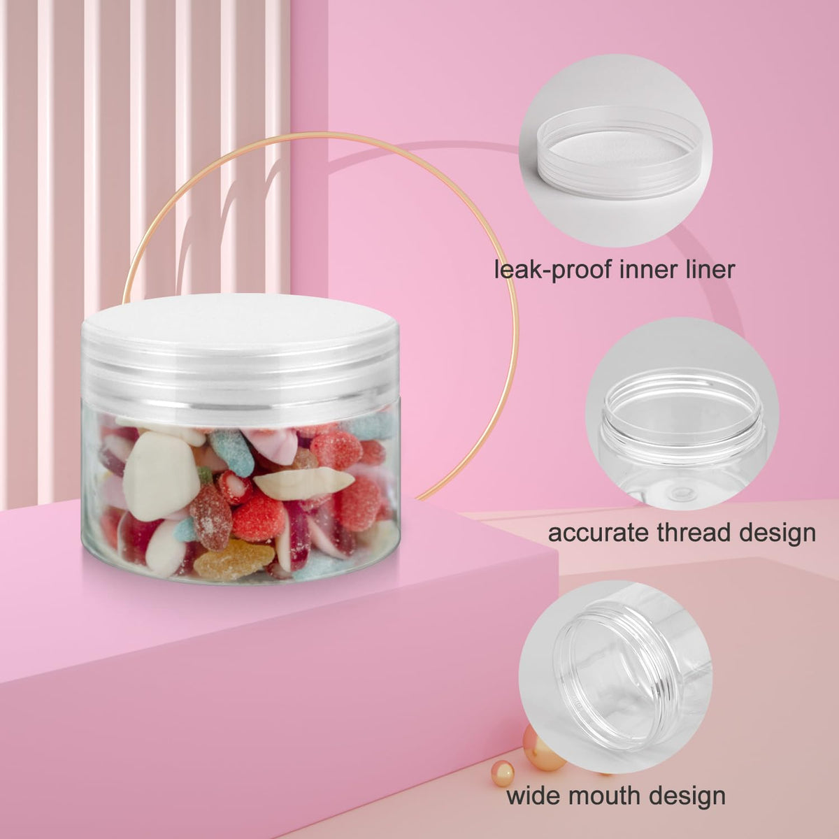 Loretoy 36 Pack 2 OZ Plastic Jars with Lids, BPA Free, Reusable, Refillable Transparent Cosmetic Containers for Bath Salts, Cosmetics, Powders, Beauty Product and Small Accessories
