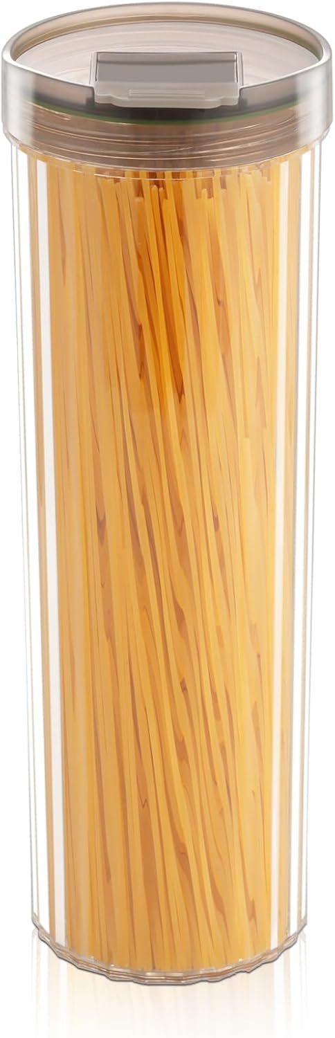 Tall Spaghetti Pasta Storage Container - 48oz Clear Pasta Holder Airtight Spaghetti Container Storage with Lid for Kitchen Pantry organize Linguini Lasagna Noodle Oats Coffee beans Rice Flour Oatmeal