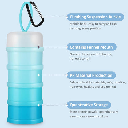Baderke 2 Pcs Protein Powder Container with Funnels Stand, 4 Stackable Leakproof Protein Powder Dispenser, Portable Keychain Powder Container for Workout, Fitness, Travel(Gray, White)