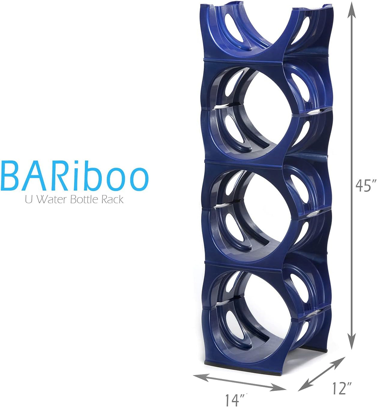 Bariboo Stackable Water Bottle Storage Rack Best Water Jugs 5 Gallon Organizer. Jug Holder for Kitchen, Cabinet and Office Organizing. Reinforced Polypropylene (Silver, 4 No Shelf)