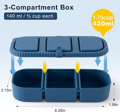 Silicone Reusable Snack Containers with Lids - 8 oz Double Compartment Snackle Box for Kids & Adults, BPA-Free & Leakproof, Small for Dressing, Snacks, School, Office, Picnic