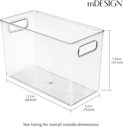 mDesign Plastic Modern Kitchen, Pantry Food Storage Container Bin w/ Handles - Cabinet, Fridge/Freezer, Countertop Organizer - Snacks/Drink/Appliances; Ligne Collection, Clear, 10x5x8 (Pack of 2)