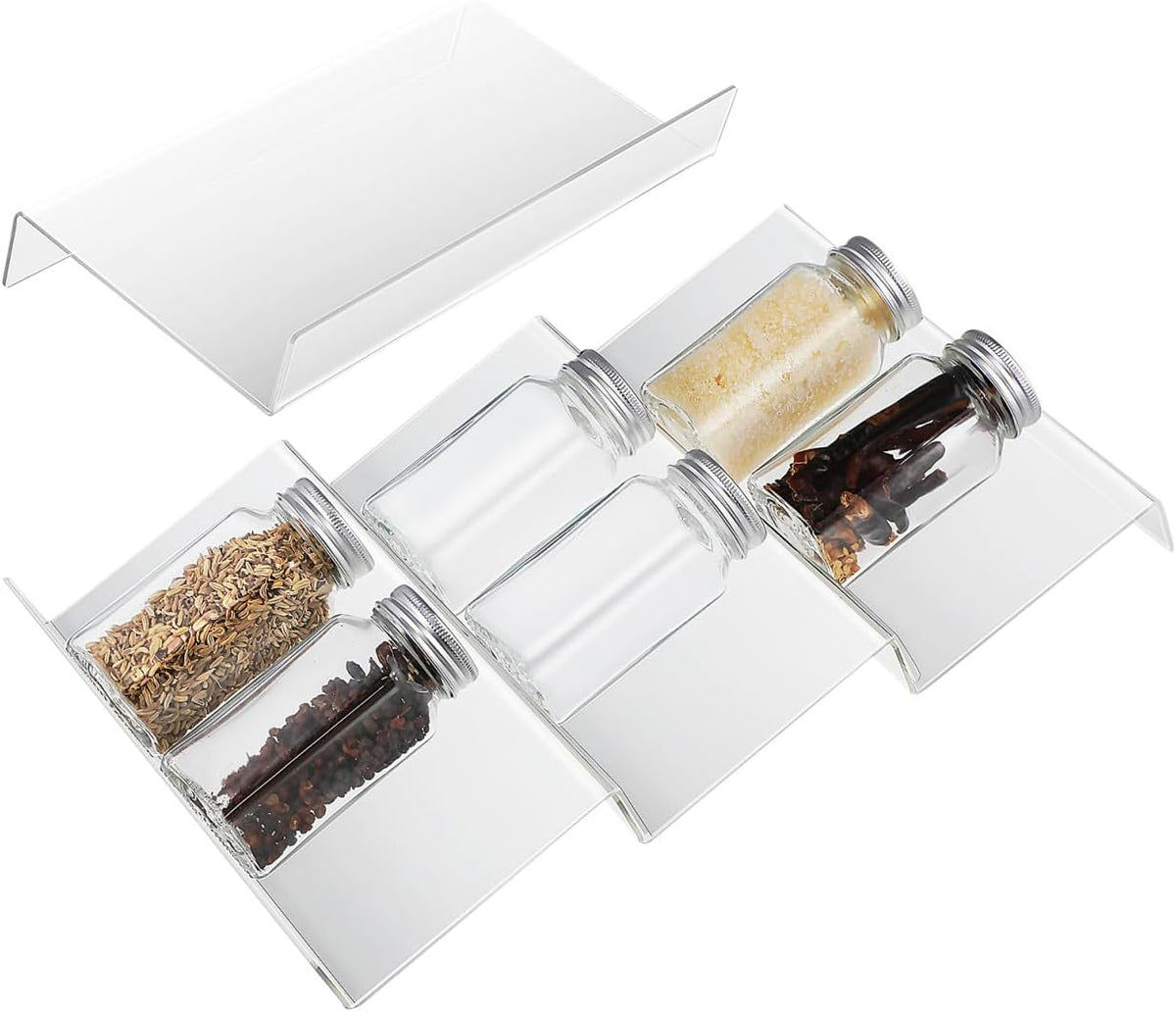 Cabilock 4 Pack Expandable Spice Drawer Organizer, Clear Acrylic 4-Tier Seasoning Rack Tray for Kitchen Drawers, Cabinets, Countertop, Pantry, Nail Polish and Small Bottles