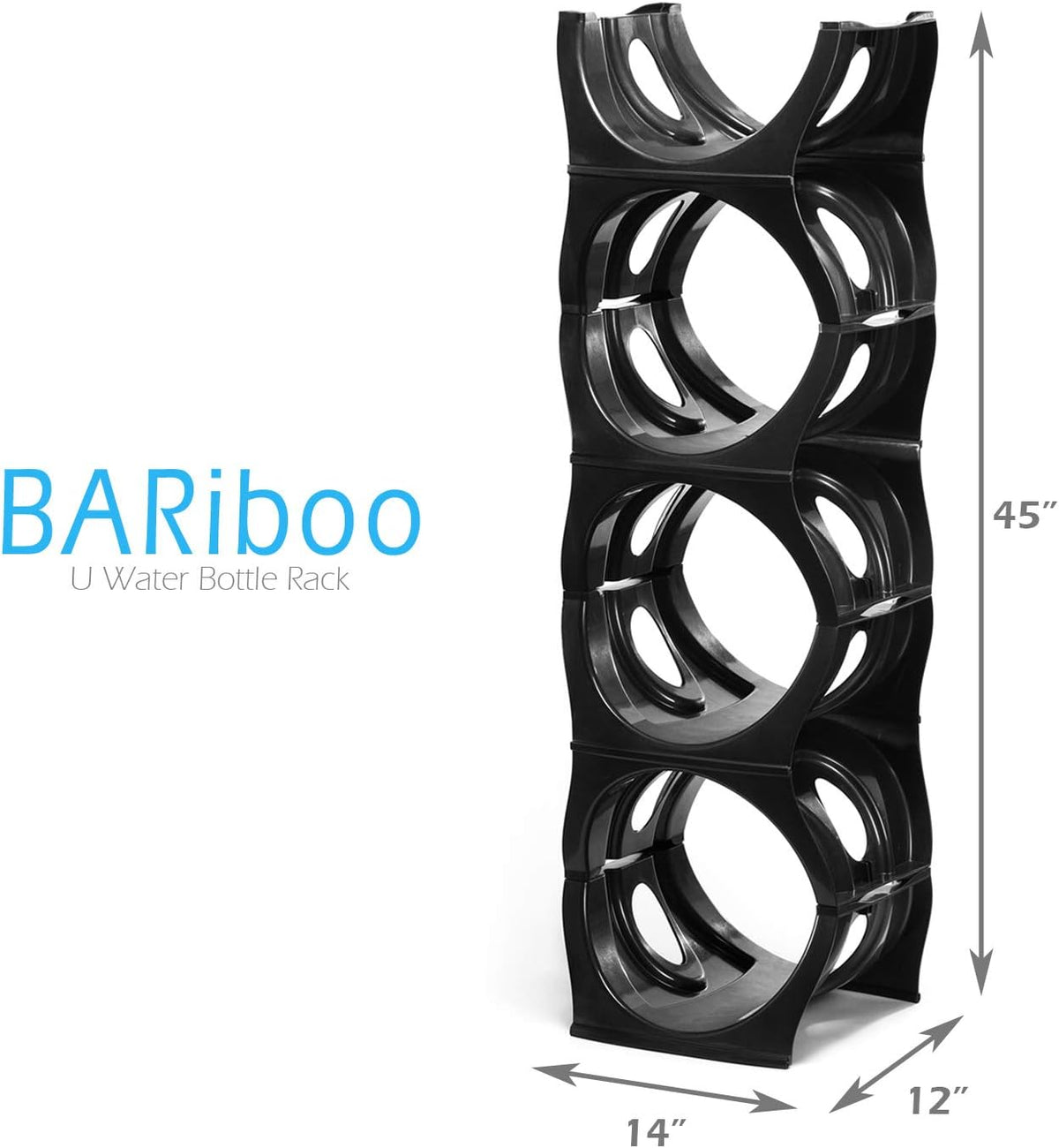 Bariboo Stackable Water Bottle Storage Rack Best Water Jugs 5 Gallon Organizer. Jug Holder for Kitchen, Cabinet and Office Organizing. Reinforced Polypropylene (Silver, 4 No Shelf)