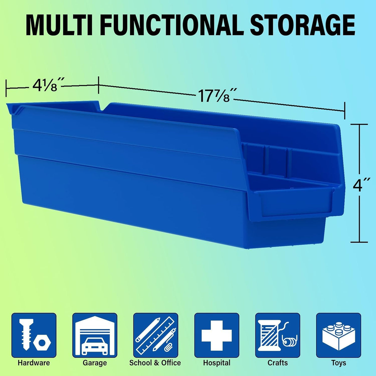 Akro-Mils 30128 Plastic Shelf Bins, Heavy Duty Storage Bins for Garage, Closet, and Drawer Organization, 18-Inch x 4-Inch x 4-Inch, Clear, 12-Pack