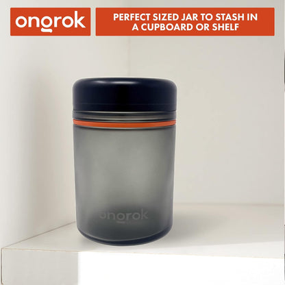 ONGROK Glass Storage Jar, 180ml | UV Herb/Spice Jar with Child‑Resistant Lid, Color‑Coded Glass Containers to Preserve Smell and Aroma
