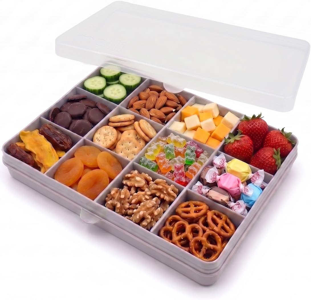 melii Snackle Box |12-Compartment Snack Container with Removable Dividers, BPA-Free Food Storage for Travel, School & On-the-Go Snacks, Kids & Family Organizer (Grey)