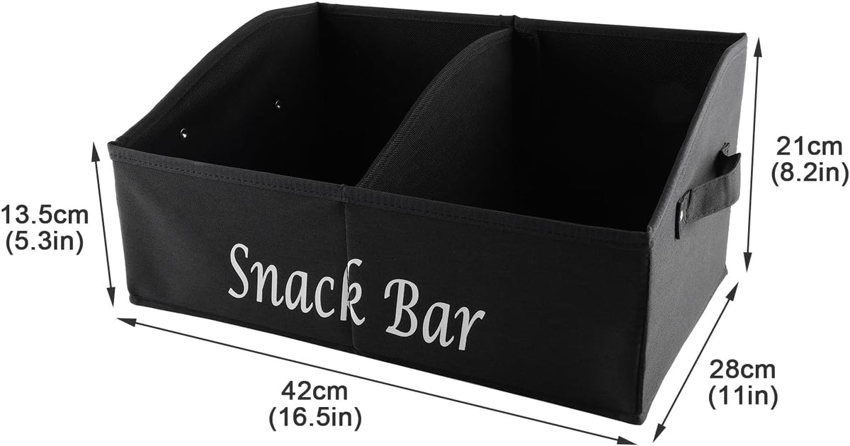 Snack Organizer for Countertop, Fabric Snack Organizer with Handles, 2 Large Compartment Snack Container Snack Basket, Snack Bar Station Decor, Kitchen Pantry Organizer and Storage, Black