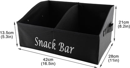 Snack Organizer for Countertop, Fabric Snack Organizer with Handles, 2 Large Compartment Snack Container Snack Basket, Snack Bar Station Decor, Kitchen Pantry Organizer and Storage, Black