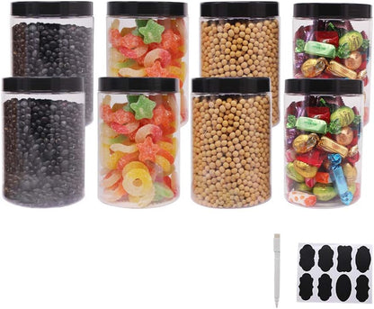 zmybcpack 16 oz Plastic Jars with Lids, Extra Labels, 1 Pen, Clear PET Seal Jar for Food Storage,Wide Opening Storage jar For Dry Food, Peanut, Powder, Kitchen & Craft Storage