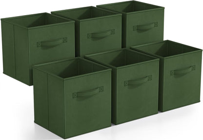 Sorbus Foldable Storage Cubes - 6 Fabric Baskets for Organizing Pantry, Closet, Shelf, Nursery, Playroom, Toy Box, Cubby -11 Inch Dual Handle Collapsible Closet Organizers and Storage Bins (Navy Blue)