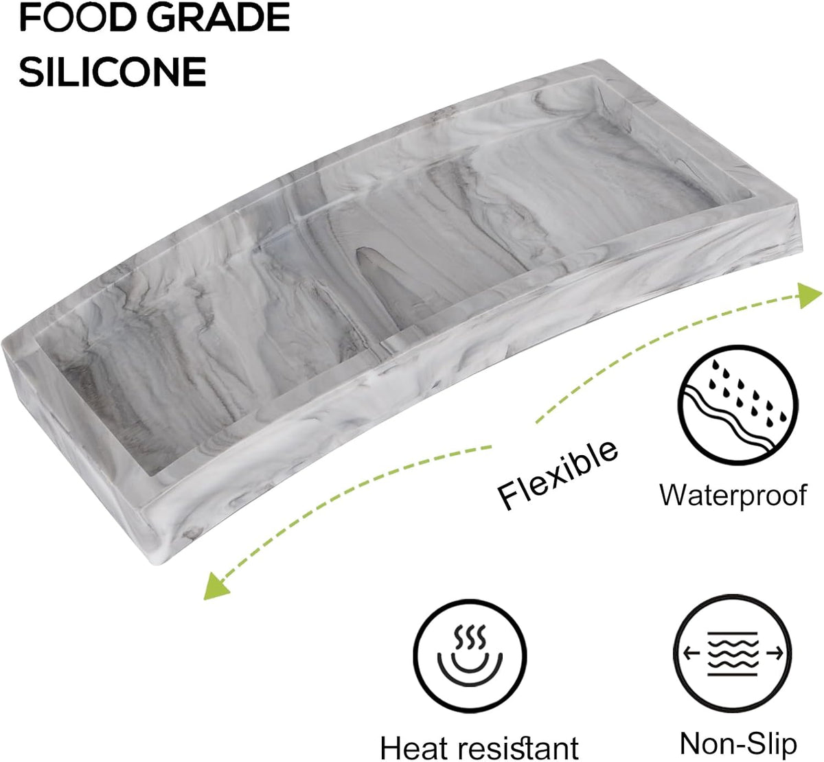 Small Silicone Bathroom Vanity Tray Rectangle Soap and Sponge Holder Kitchen Sink Organizer for Scrubber, Lotion Bottles, Perfume, Jewelry, Candle, Key Trinket Ring, Black