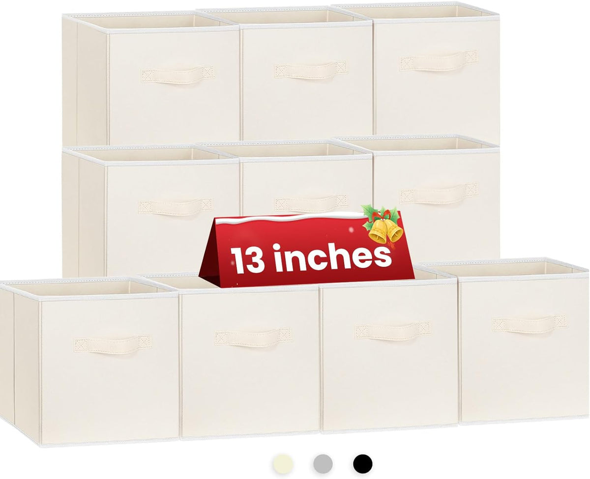 Criusia Large Storage Cubes, 13x13 Cube Storage Bins (Set of 10), Fabric Collapsible Storage Bins with Dual Handles, Foldable Cube Baskets for Shelf, Closet Organizers and Storage Box (Grey)