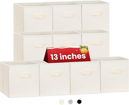 Criusia Large Storage Cubes, 13x13 Cube Storage Bins (Set of 10), Fabric Collapsible Storage Bins with Dual Handles, Foldable Cube Baskets for Shelf, Closet Organizers and Storage Box (Grey)